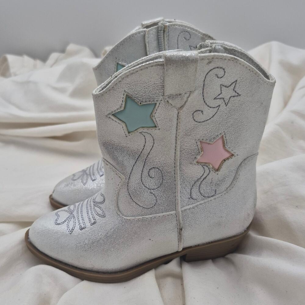 NEW Harper Canyon Spring Metallic Western Boot silver finish little girls size 9